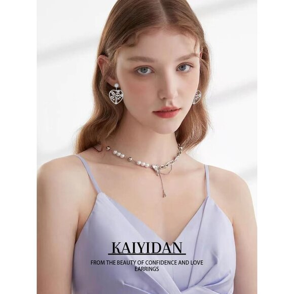 Silver Tree life Heart Statement Vintage Long Summer Earring for Women Jewelry - Picture 3 of 9